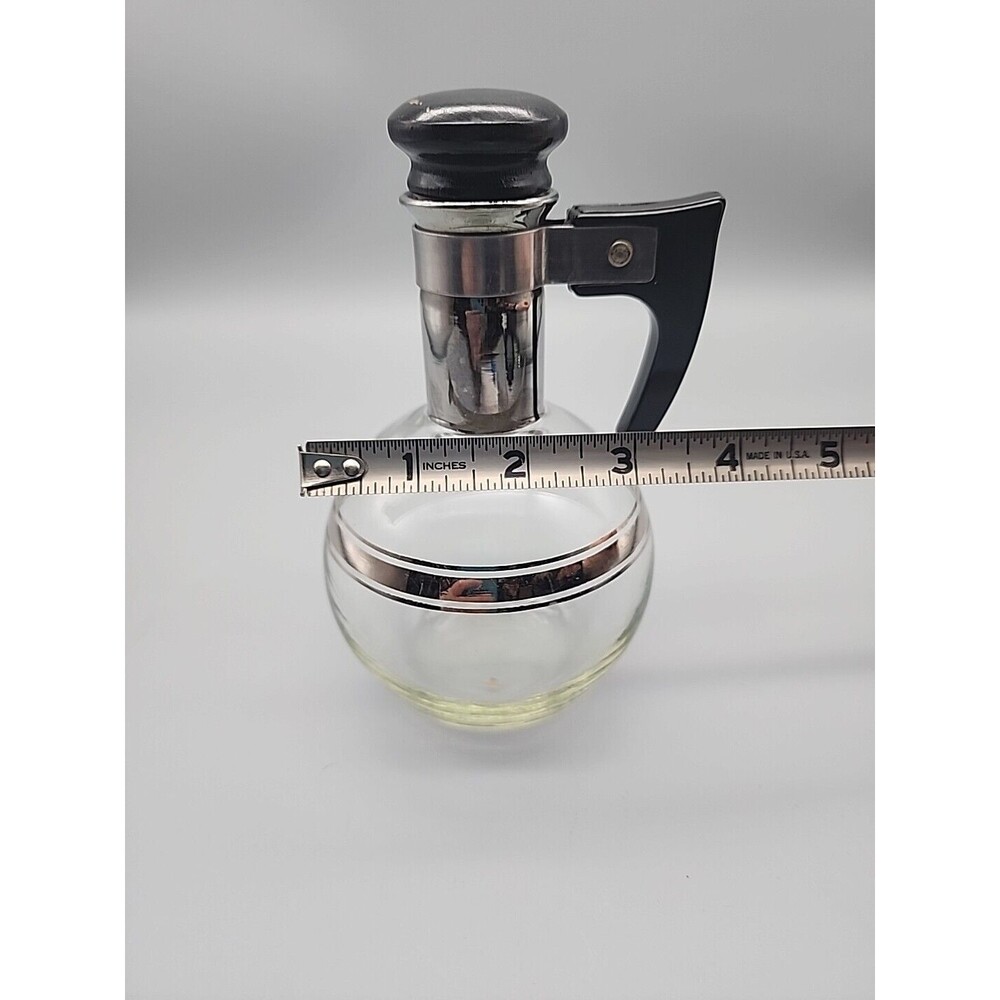 Vintage Inland Glass Silver Trim Coffee Carafe Cork Lid Dorothy Thorpe Style 6” - Picture 9 of 12